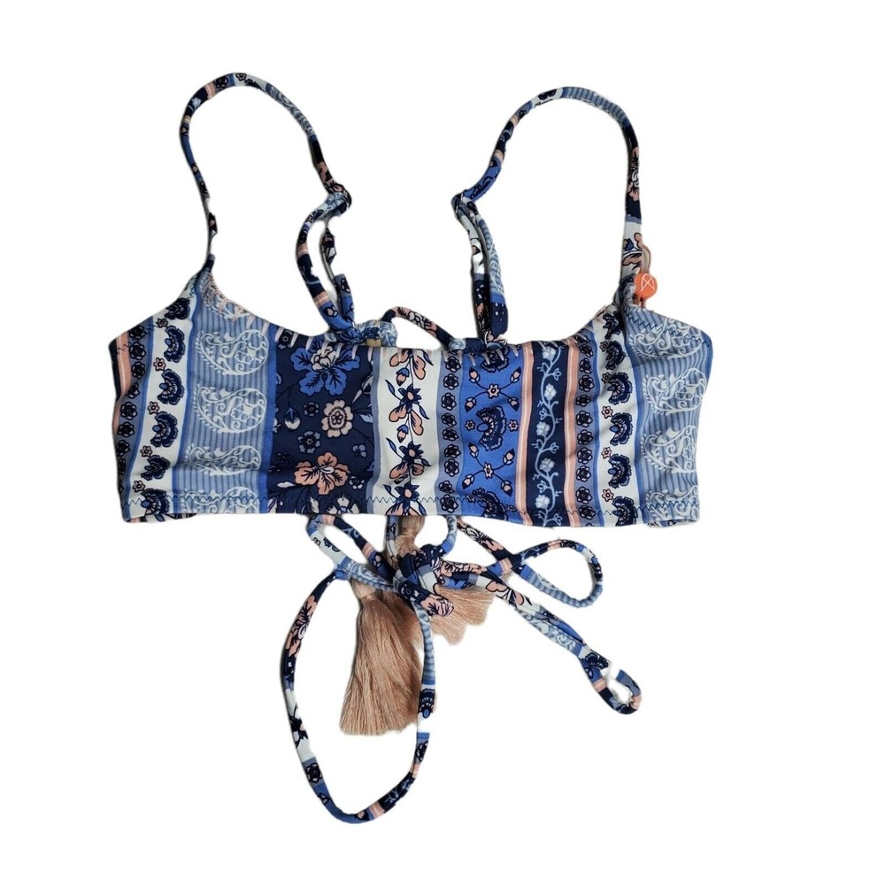 Minkpink Womens Bounty Bikini Swim Top Blue White Paisley Floral‎ Stretch XS New